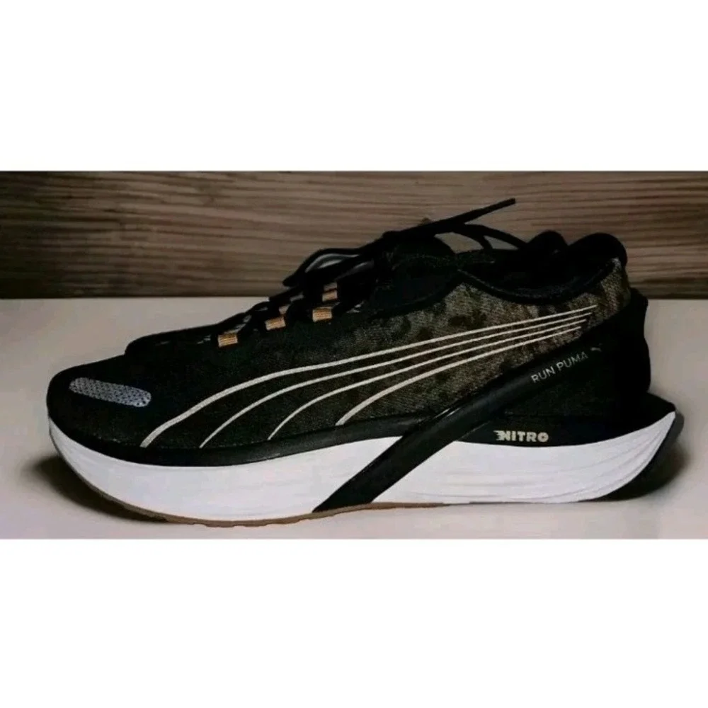 PUMA Women's Size 11M‎ RUN XX NITRO Fur Real Sneakers Black Desert Tan Leopard